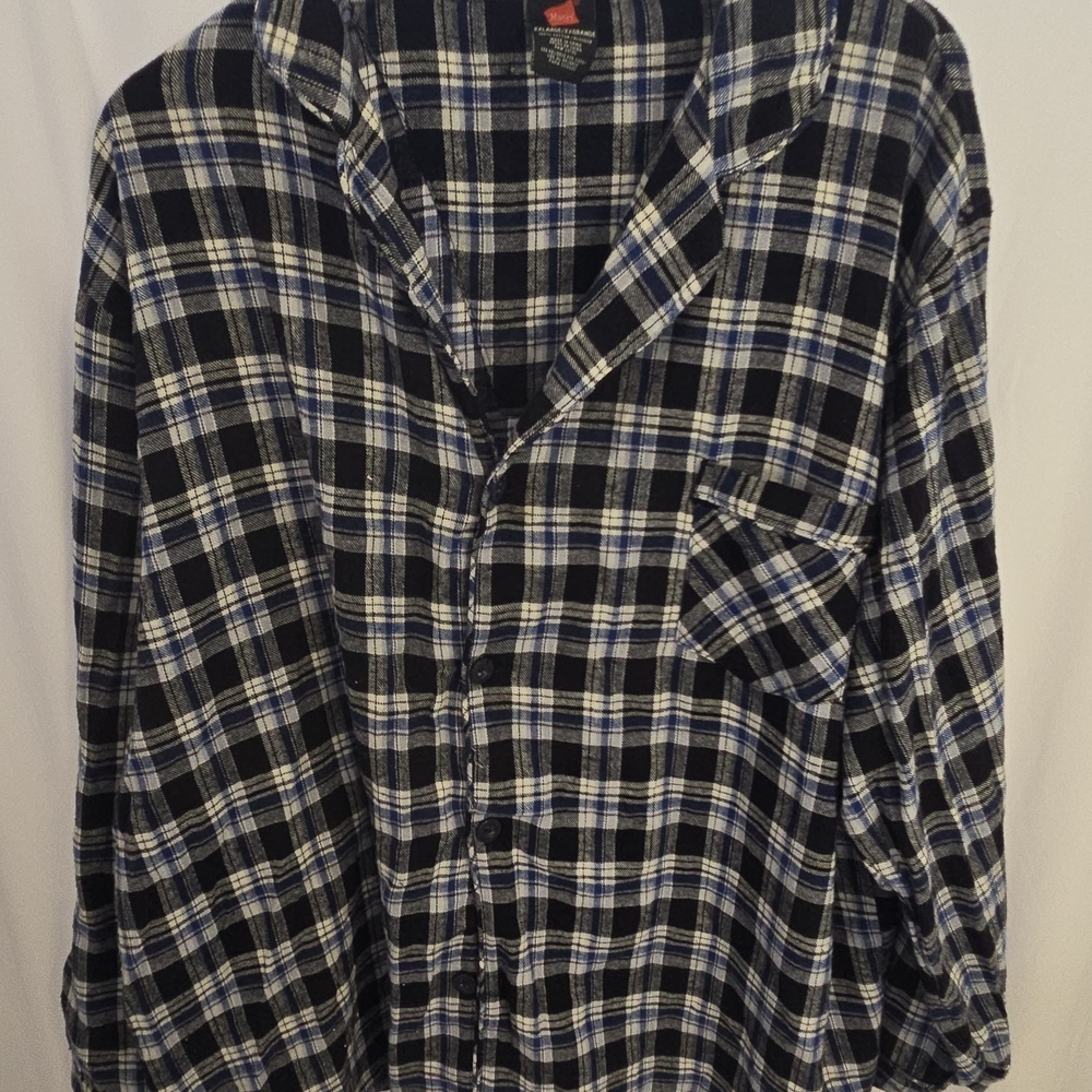 Hanes Womens 2XL Flannel Navy and White Plaid Shirt